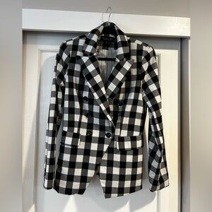 EUC Rachel Zoe Black & White Gingham Plaid Double Breasted Blazer Size Small